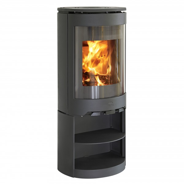 Kaminofen F 481 in schwarz mit Gusssockel und Konvektionsseiten